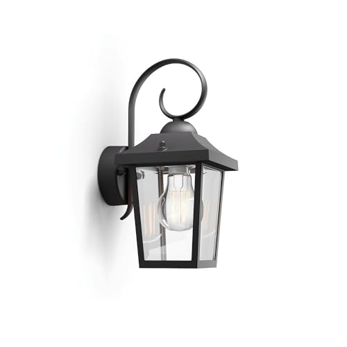 Philips myGarden Buzzard Aplique de exterior, casquilho E27, 60 W, alumínio, cor preta, desenhado para jardins e pátios, 17,50 x 13,00 x 29,00 cm