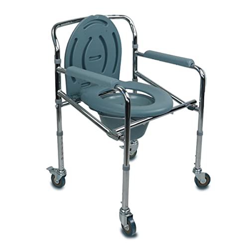 Mobiclinic, Cadeira com WC, mola, aço, sanita para idosos, urinol dobrável, apoio de braços, assento ergonómico, rodas, balcões antiderrapantes, 1 unidade