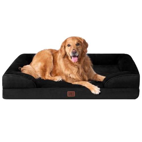EHEYCIGA Cama extra grande, 112 x 81 x 16 cm, colchão cão impermeável lavável com espuma viscoelástica, sofá cão ortopédica removível, preto