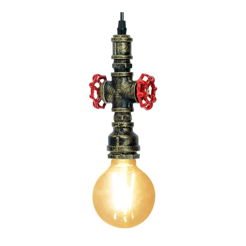 KAWELL Industrial vintage candeeiro suspenso luz de tubo de água candeeiro de teto retro luz pendente E29 base ferro para café loft bar restaurante estúdio cozinha quarto