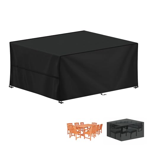 LAMUNI Capa mesa de jardim, impermeável, 180 x 130 x 90 cm, capa para móveis de jardim, retangular, para móveis de jardim, 420D, tecido Oxford, cobertura de mesa exterior, capa protetora de mesa,