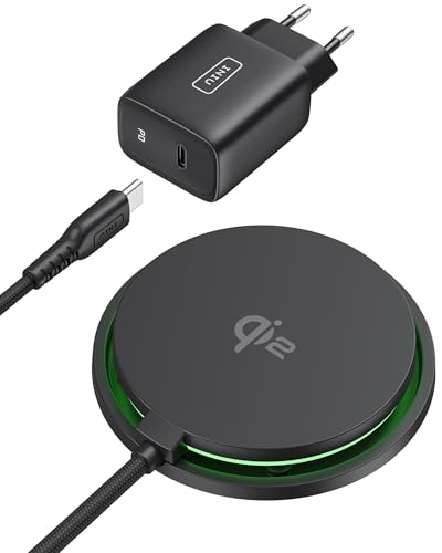 INIU Carregador com fio sem fios, base de carregamento rápido de 15 W certificado Qi2, compatível com Magsafe, carregador Sem Fios para iPhone 16 Pro 15 14 13 12 Plus, com cabo USB-C e adaptador