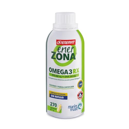 Enervit EnerZona Omega 3 RX, sem retrogosto, certificado IFOS, suplementos de ácidos gordos ômega 3 para coração, visão e cérebro, cápsulas de óleo de peixe ômega 3, sem glúten, 270 cápsulas de 1 g