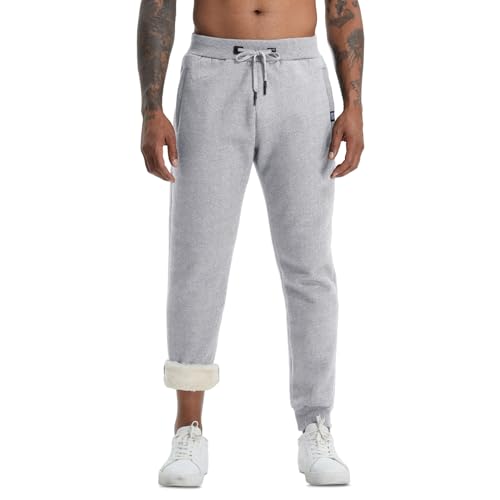 Aisprts Calças de ganga para homem calças desportivas forro polar térmico calças casuais para homem de inverno com 2 bolsos com fecho de correr e cintura elástica com cordão