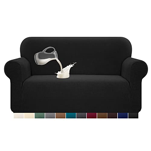 Granbest Capa de sofá elástica resistente à água, 1 peça, de elastano jacquard, elástica, com espuma antiderrapante (2 lugares, preto)