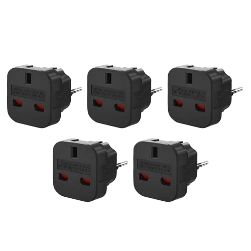 Adaptador de tomada do Reino Unido para tomada europeia, tomada adaptador UK para UE/DE/FR/IT/ES, adaptador de viagem inglês para espanhol [5 peças] (preto)