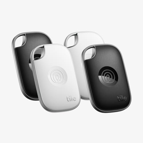 Tile by Life360 Pro (2024) - poderoso localizador de chaves e localizador de objetos para chaves, malas e muito mais. Localizador de telefones. Pacote de 4 (preto/branco)