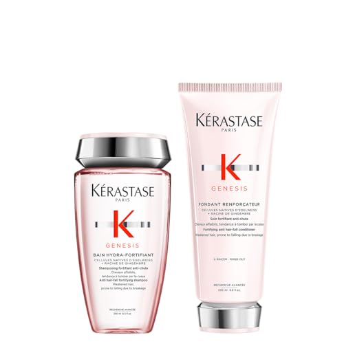 Kérastase Genesis Rotina anti-queda e fortalecedor com champô Bain Hydra-Fortifiant 250 ml e Fondant Renforçateur 200 ml, para cabelo fino ou frágil, normal ou misto
