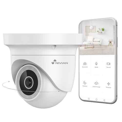 NIVIAN Câmara de segurança motorizada 2K com Wi-Fi, deteção de movimento, visão noturna, áudio bi-direcional, rastreamento automático e controlo por voz e App Tuya