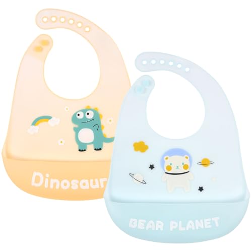 Vicloon Babadores de alimentação para bebés, babadores de silicone, babadores impermeáveis, babetes macios ajustáveis para bebés e meninos, babetes para alimentação de bebés com coletor alimentos
