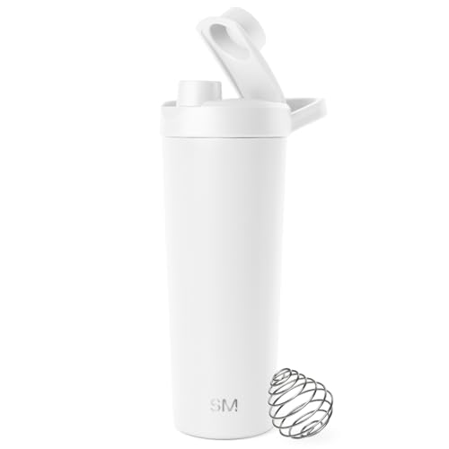 Simple Modern Garrafa misturadora de aço inoxidável com bola, copo misturador de proteínas metálico isolado para misturas de proteínas, batidos e pré-treino, Rally 710 ml, Winter White