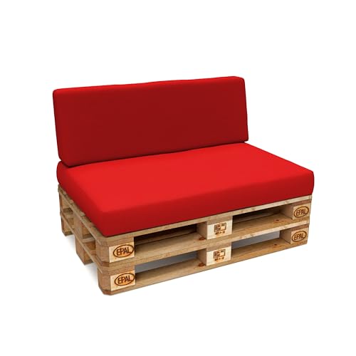 POKAR 2 Almofadas para europaleses/europalet resistente à água: 1 x almofada - assento 120 x 80 x 12 cm +1 x almofada - encosto 120 x 40 x 12 cm, espuma fria, para sofá de paletas, sem palês, vermelho