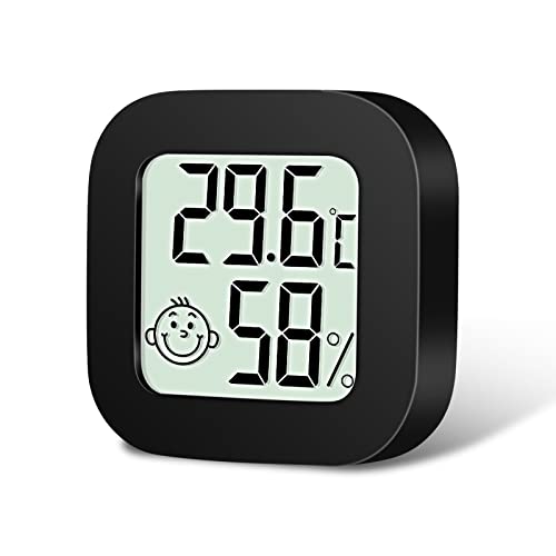 Flintronic Higrómetro digital térmico, 1 peça mini termómetro interior do higrómetro, ecrã LED com logótipo de conforto para termómetro ambiental para escritório quarto de bebé jardim (preto)