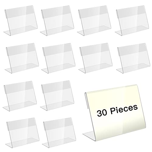 Doafoce Suporte acrílico da etiqueta titular, 30 peças mini etiquetas de acrílico 9 x 6,5 cm porta-cartões exibição de letreiros, para mini suporte de etiqueta de loja de retalho, escritório