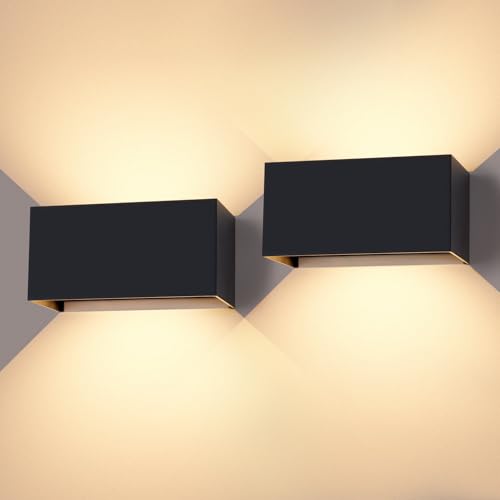 CANMEIJIA Aplique parede exterior 12 W 3000 K candeeiro de exterior preto impermeável IP65 aplique parede interior ângulo ajustável candeeiro para alpendre sala de estar quarto 2 peças