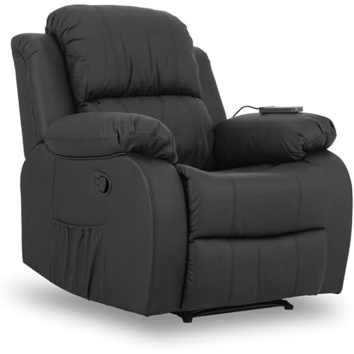Don Descanso - poltrona massagem Relax calor Trevi preto reutilizável 160º com 8 motores silenciosos, calor lombar, Sist. Massagem 4 zonas e acabamento em PU anti-quarto [inclui comando]. Ideal para