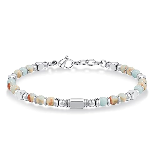 SIUMAL Pulseira de mulher, pulseira boémia de pedra natural em aço inoxidável para mulher, presente de aniversário, presente de Natal para mãe