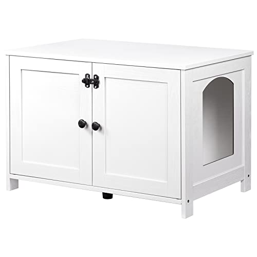 HOOBRO Casa para gatos, casa de banho para gatos com duas portas e prateleira ajustável, gaveta de areia, entrada ampla, construção resistente, para sala de estar, quarto, entrada, branco EWT03MW01G1