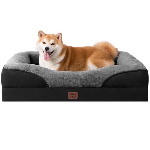 EHEYCIGA Cama ortopédica e viscoelástico para cão grande, 91 x 68 x 17,5 cm, Memory Foam Sofa para cães, lavável, cama de gato suave, preto e cinzento escuro