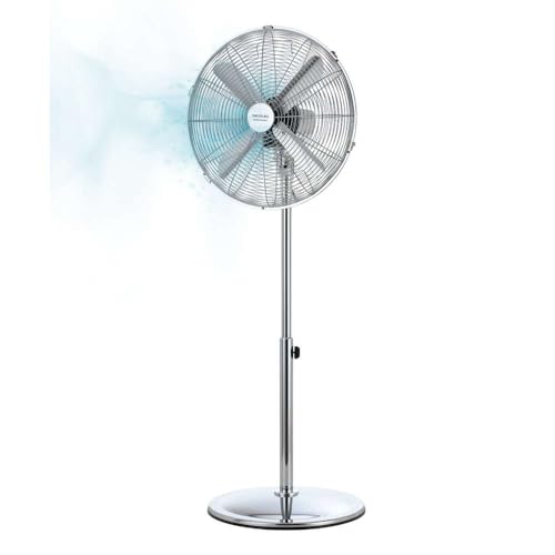Cecotec Ventoinha de pé EnergySilence 620 Retrostyle. 50 W, acabamento cromado, diâmetro de 16" com 4 pás, 3 velocidades, oscilação, altura ajustável, máxima segurança