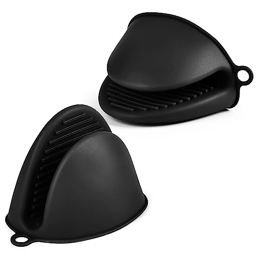 AUAUY 1 par de silicone mini luvas forno, luvas resistentes ao calor, luvas bonitas forno churrasco, luvas pequenas para cozinha, luvas para Airfryer para cozinhar, assar e grelhar (preto)