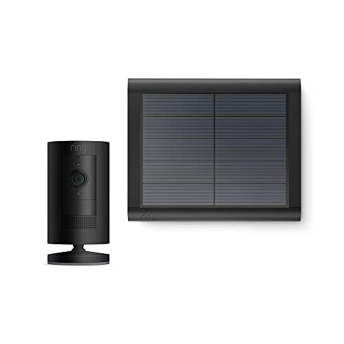 Ring Cámara exterior solar (Stick Up Cam) | Cámara de vigilancia wifi HD para tu domicilio con vídeo 1080p HD, comunicación bidireccional, instalación fácil | 30 días gratis de Ring Home
