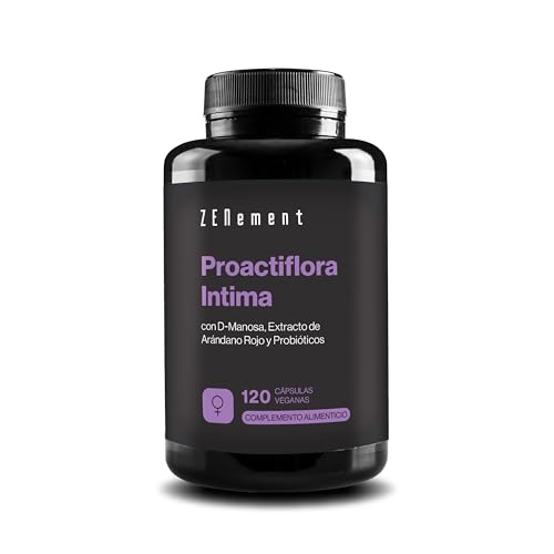 Proactiflora Íntima Com D-Manosa, mirtilo vermelho e 5 cepas probióticas, 120 cápsulas veganas, sem aditivos, sem OGM, sem glúten, sem lactose, sem soja Zenement