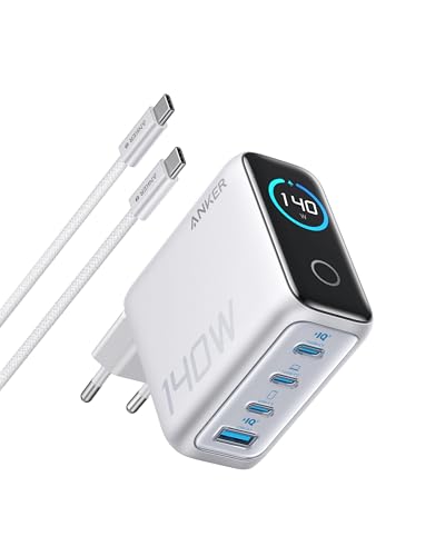 Anker Carregador USB C de carregamento rápido de 140 W, carregamento rápido de 4 portas, design intuitivo e compatível com MacBook, iPhone 16/15, Samsung, Pixel e muito mais