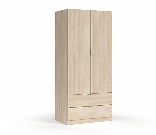 Habitdesign Armário de 2 portas e 2 gavetas, 180 x 81,2 x 52 (AltoxAnchoxFundo - em cm), guarda-roupa 2 portas cor de carvalho