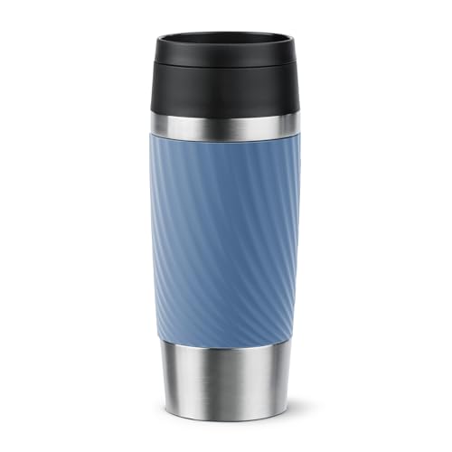 Tefal Caneca de viagem clássica Twist: Tampa de rosca com fecho Quick Press, capa macia, 100% hermética, mantém bebidas frias 8 h e quentes 4h, tampa 360° - N2024510