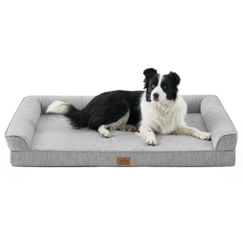 COZY KISS Cama para cães refrescante, cama ortopédica extra grande, sofá para animais de estimação com capa removível lavável, cão Bed grandes, idosos e artísticos, cinzento (XXL, 122 x 81 x 19 cm)