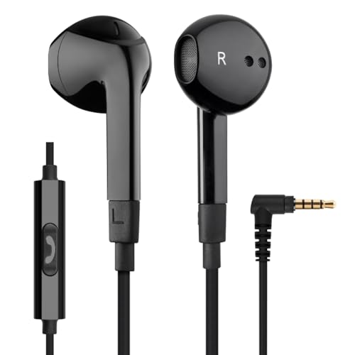 Ludos FEROX Auriculares In Ear com cabo e microfone, 5 anos de garantia, auriculares com jack, capacetes de música com graves potentes, para iPhone, iPad, Samsung, Xiaomi, jogo, telemóvel, MP3, preto