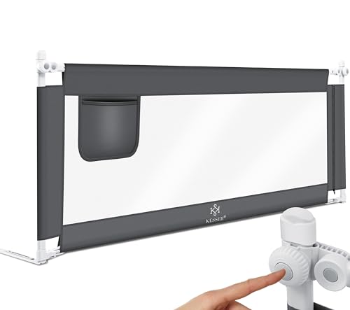 KESSER® Barreira de cama de 200 cm, para crianças, dobrável, para berço, cama de criança, proteção contra quedas, cama e cama com estrado alto: 72 a 96 cm, cinzento escuro