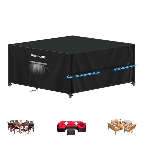 SIMPHAUS Capas para mesas de jardim capa protetora móveis exterior impermeável capa para mesas e cadeiras de jardim anti-UV tecido Oxford 420D, capa SPA exterior quadrado 220 x 220 x 90 cm