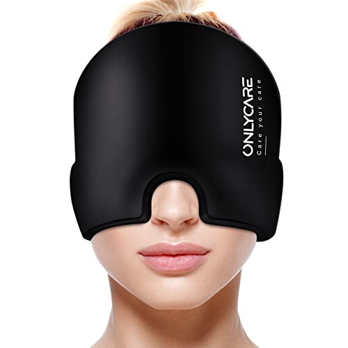 ONLYCARE Gorro de enxa, melhorado anti-enxa fria sem sabor, gel de embrulho de 360°, para aliviar a enxa, sinusite, stress e dores de cabeça frontais