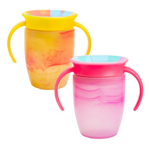 Munchkin Miracle 360 6 mês de 7 oz para bebés Sippy Cups (2 pacotes). Free Flow Beaker for Toddlers. Trainer Cup, BPA-Free, Spill-Free, Dishwasher-Safe Baby Water Bottle with Easy Grip Handles. (Rosa