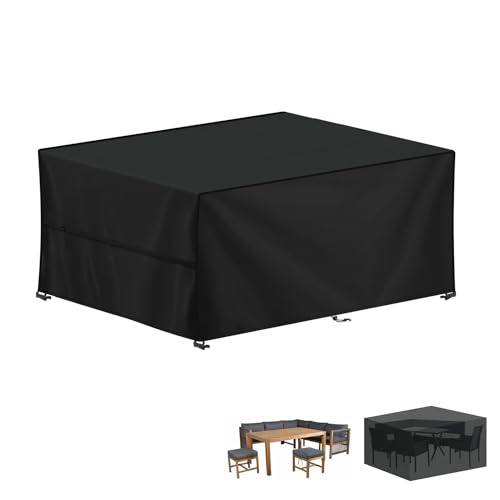 LAMUNI Capa para móveis de exterior, capa de mesa de jardim, impermeável, tecido Oxford 420D, capa protetora para móveis de jardim, anti-UV, capa para mesa de jardim, retangular, 170 x 110 x 75 cm