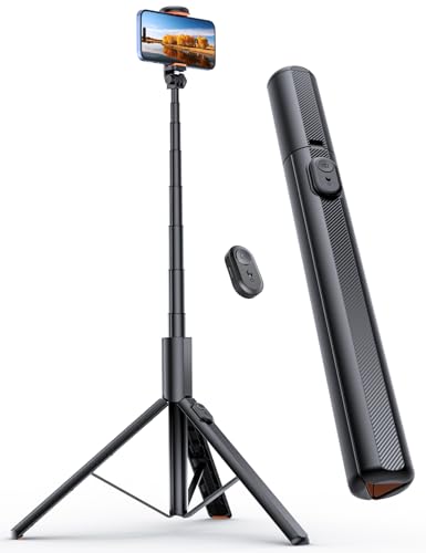ANXRE Tripé para telemóvel 180 cm, alumínio com vara selfie tripé com controlo remoto desmontável para telemóvel, tripé extra comprido compatível com iPhone 16 15 14/Android/câmara