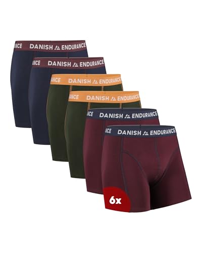 DANISH ENDURANCE Conjunto de 6 boxers de algodão para homem, roupa interior, elásticos, ultra suaves, conforto superior, corte clássico, justos, preto, cinzento, azul marinho