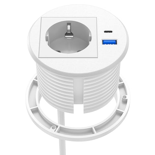 Ohuo Extensão de tomadas incorporada, tomada de mesa PD 20W USB C, cabo 2 m