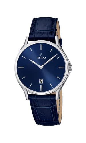 FESTINA Relógio analógico para homem de quartzo com correia em couro F16745/3, Azul/azul, Correia