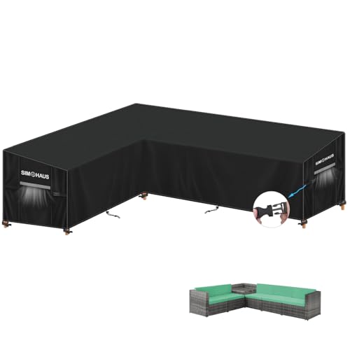 SIMPHAUS Capa sofá exterior canto impermeável capa sofá exterior em L capa para sofá Chaise comprida exterior Oxford 420D protetor sofá jardim anti-UV resistente ao vento 230 x 300 x 95 x 80/60 cm