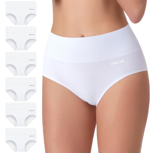 QINCAO Cuecas para mulher, conjunto de 6 - cuecas para mulher, cintura alta, algodão, respiráveis e macias