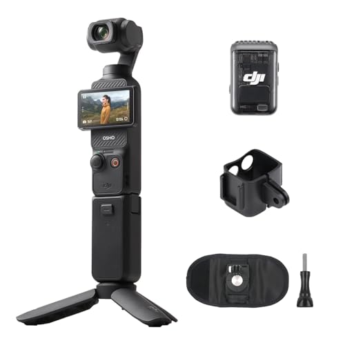 DJI Osmo Pocket 3 Creator Pack, câmara 4 K/120 fps CMOS 1 '' estabilização de 3 eixos, foco rápido, rastreamento facial, microfone, clipe de cinto e armazenamento de montagem para mochila (preto)