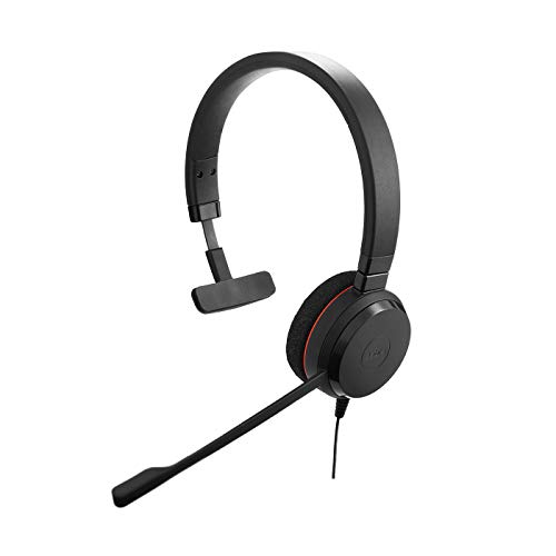 Jabra Evolve 20 UC - Auricular monoaural de comunicações unificadas para VoIP Softphone - Cancelamento passivo de ruído - Cabo USB com unidade de controlo - preto