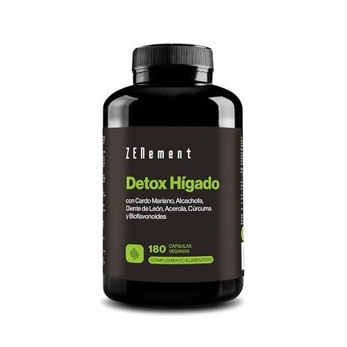 Detox Zenement Fígado com cardo-mariano, cabeça, dente-de-leão, açafrão e bioflavonóides, 180 cápsulas, purificante, melhora a digestão, natural, vegano, não-OGM, Zenement