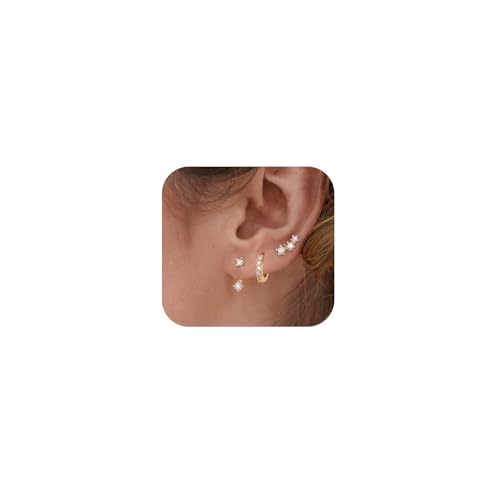 Kenivira 3 Pares Pendientes Plata Para Mujer Pendientes Chapados En Oro 14 Quilates Hipoalergénicos Pequeños Juegos De Pendientes De Aro Para Múltiples Piercings