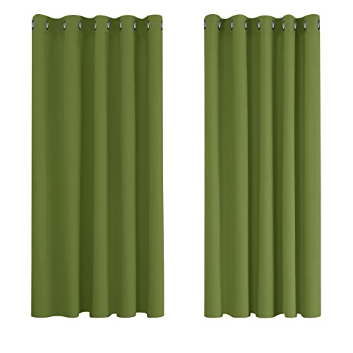 Deconovo Cortinas opacas para interiores, 2 peças, 138 cm de altura, cortinas térmicas modernas, para quarto infantil, com ilhoses, 168 x 138 cm (largura x altura), verde