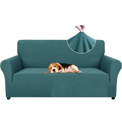 Ystyle Capa para sofá de 2 lugares, capas de sofá ajustáveis com apoios de braços, capa grossa para sofá anti-gatos cães e animais de estimação, moderna cobertura antimanchas, lavável, verde