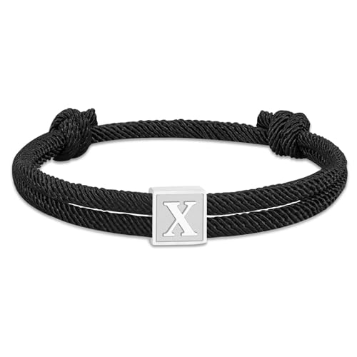 Esmoly Pulseira homem com prata letra A-Z preto pulseira tecido pulseira corda ajustável presentes originais para homem